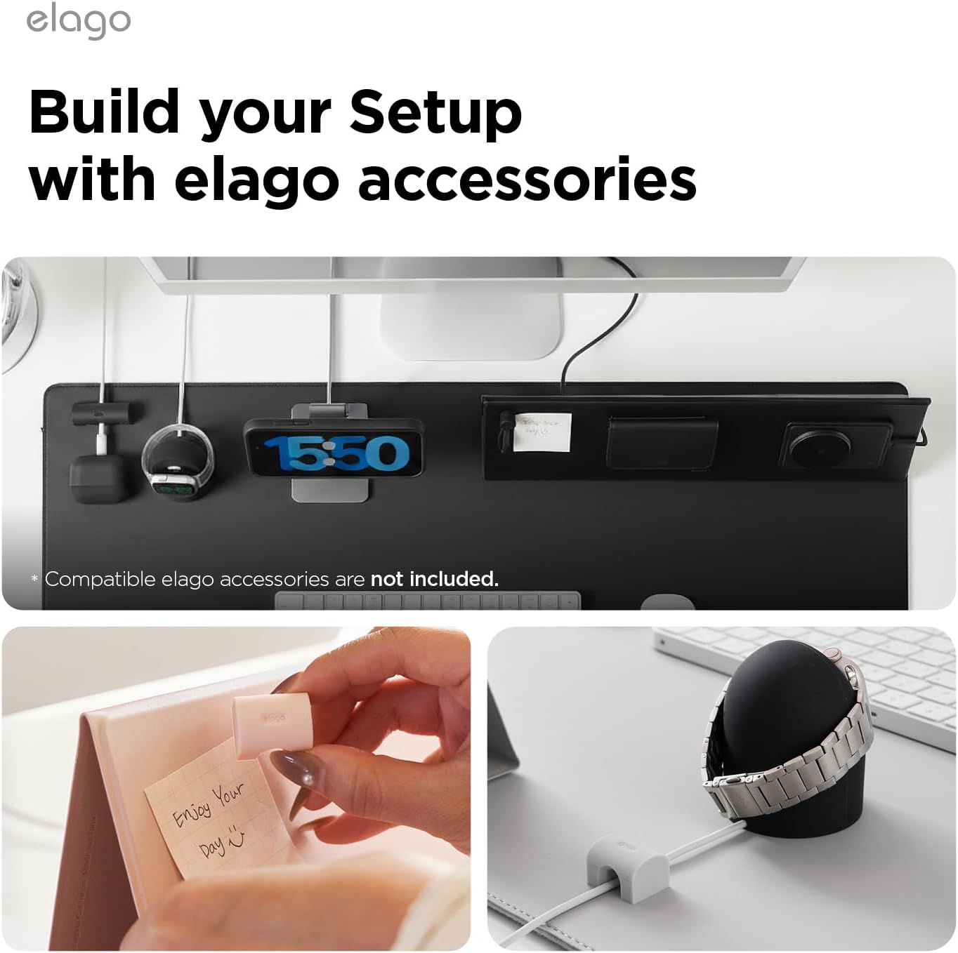 elago Magnetic Cable Management Organize 4 Cables, Powerful Magnets, Wire Holder Keeper Organizer Phone Home Office Desk Compatible with Magnetic Pad (1 Slot +3 Slot Set)[Stone]