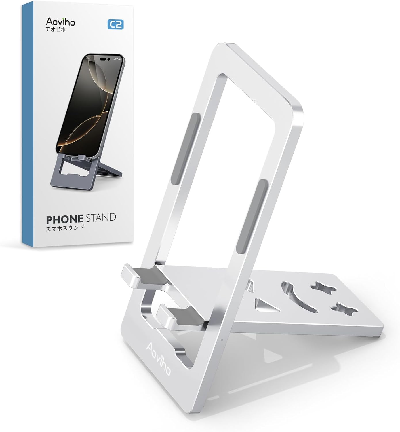Aoviho Phone Stand for Desk, Ultra-Thin Foldable Aluminum Phone Holder, Portable Travel & Office Cell Phone Stand Compatible with iPhone 17 16 15 14 13 12 Pro Max, Fits 3.7"-7" Devices, Black