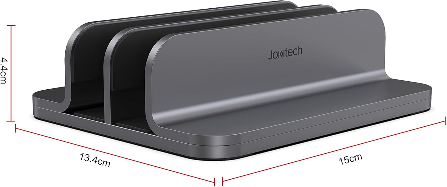 JOKItech Dual Aluminum Vertical Laptop Stand Organizer, Sturdy Notebook Computer Holder Stand Compatible with New Liquid Retina XDR Apple MacBook Air/Pro/Neo, Mac mini & iPad Pro - Black