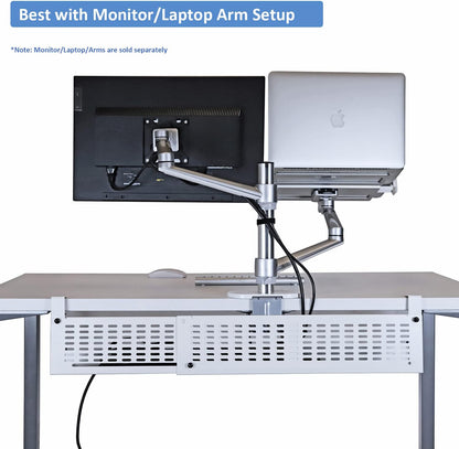 AEONS Under Desk Cable Management Tray Kit - Horizontal Adjustable up to 41” Removable C Clamp Mount Reversible Computer Cord Raceway and Modesty Panel for Large Table, Black