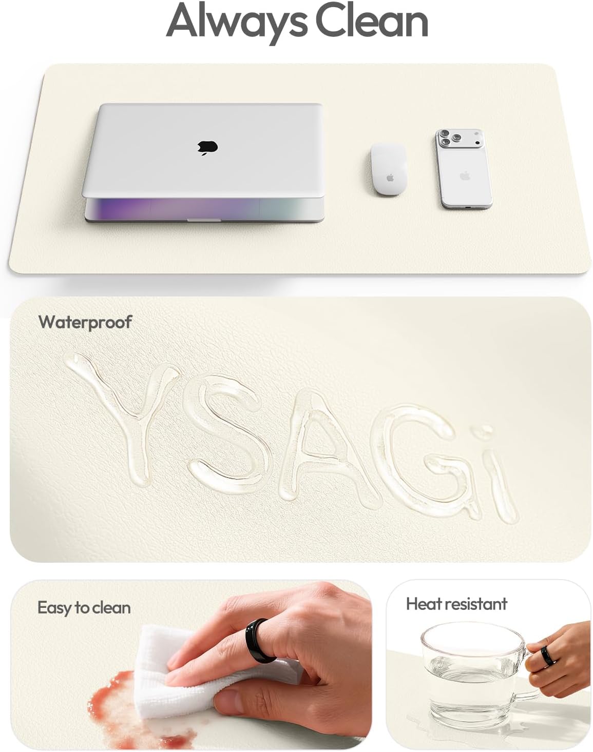 YSAGi Leather Desk Protector, Office Mat, Large Mouse Mat, Non-Slip PU Leather Blotter, Laptop Pad, Waterproof Writing Pad for Office and Home (Light Pink, 23.6" x 13.8") - Colors A