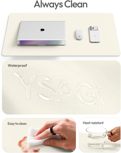 YSAGi Leather Desk Protector, Office Mat, Large Mouse Mat, Non-Slip PU Leather Blotter, Laptop Pad, Waterproof Writing Pad for Office and Home (Light Pink, 23.6" x 13.8") - Colors A
