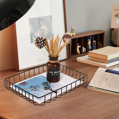 Rose Gold File Organizer for Desk Letter Size Desk Paper Organizer Trays Large Capacity Metal File Organizer Paper Tray Wire Basket Bins for Office Desktop,12.5" x 9.4" x 1.9"