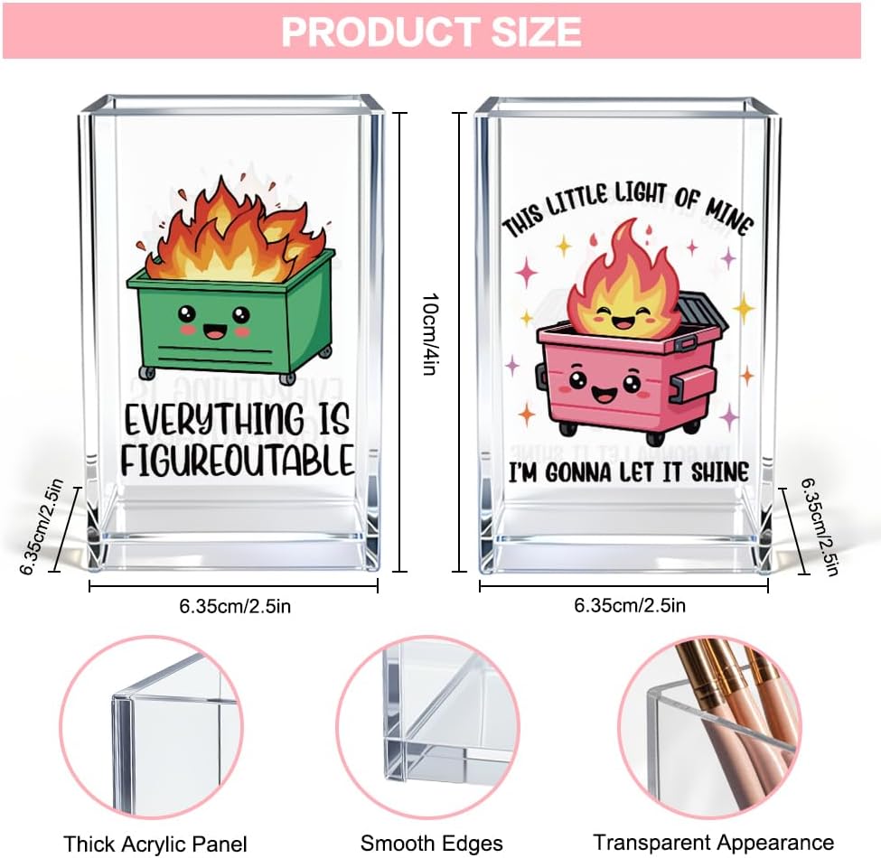 Everything is Figureoutable Acrylic Cosmetic Pencil Pen Holder Cup, Emotional Dumpster Fire Pencil Pen Holder Cup, Therapy Gifts, Mental Health Gifts for Women Colleague Boss Teacher