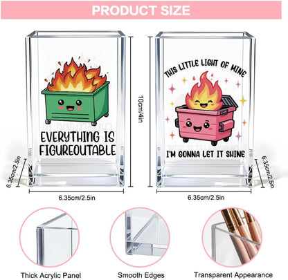 Everything is Figureoutable Acrylic Cosmetic Pencil Pen Holder Cup, Emotional Dumpster Fire Pencil Pen Holder Cup, Therapy Gifts, Mental Health Gifts for Women Colleague Boss Teacher