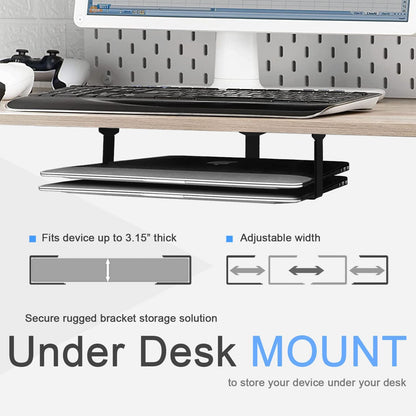 IFCASE Metal Under Desk Shelf Mount Holder for Laptop, Xbox Series S, Xbox One S/X, PS4 Slim/Pro, Desktop Mini PC, Wireless Amplifier, CalDigit TS4 (Black)