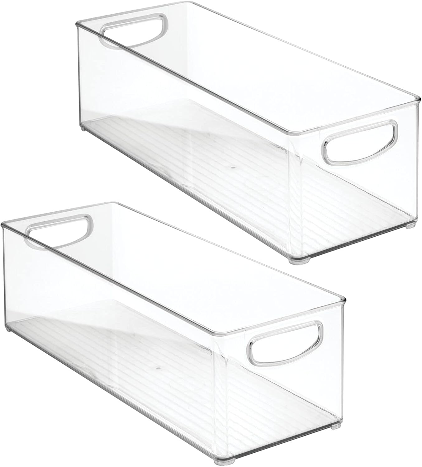 mDesign Plastic Office Supply Organizer - Storage Holder Bin with Handles for Desk Drawer, Cabinet - Pencil, Pen, Envelope and Supplies Container Basket - Ligne Collection - 2 Pack - Clear