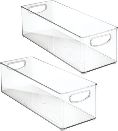 mDesign Plastic Office Supply Organizer - Storage Holder Bin with Handles for Desk Drawer, Cabinet - Pencil, Pen, Envelope and Supplies Container Basket - Ligne Collection - 2 Pack - Clear