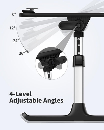 SAIJI Height & Angle Adjustable Laptop Stand for Bed, Lap Desk Bed Tray Table, Light Weight Foldable Portable Laptop Table for Couch Sofa Chair Floor Desk for Adults, Kids (52*30cm Black)
