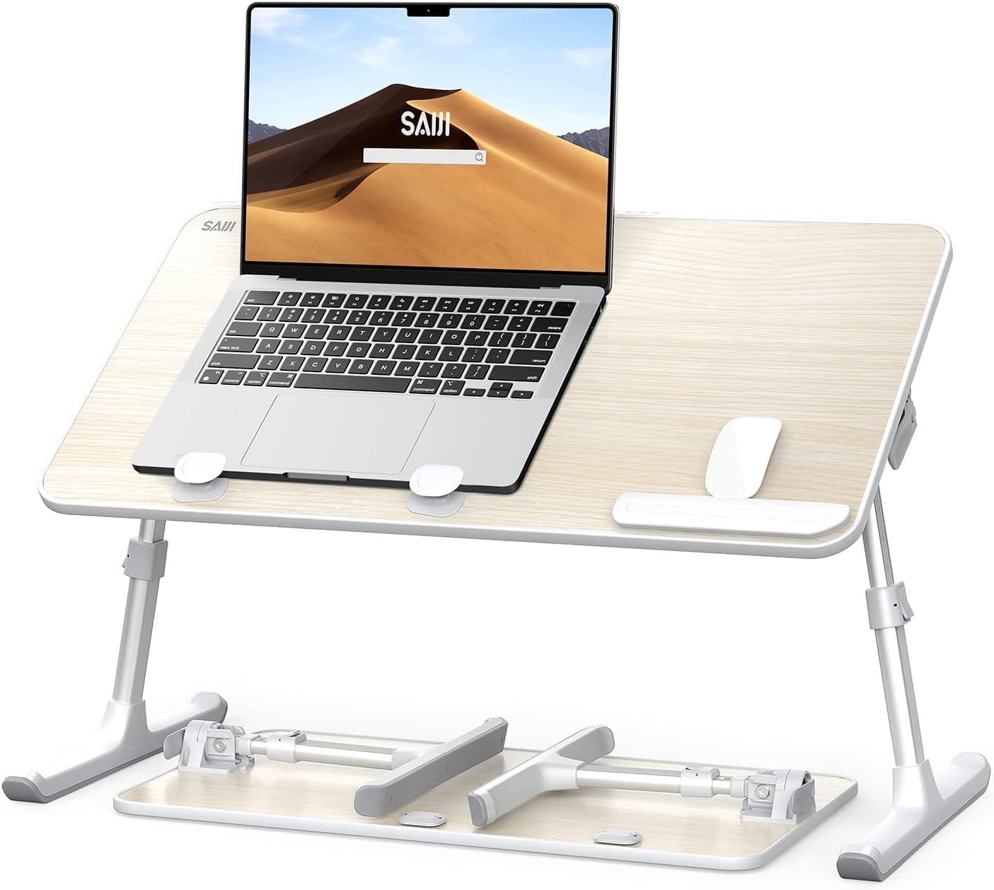SAIJI Height & Angle Adjustable Laptop Stand for Bed, Lap Desk Bed Tray Table, Light Weight Foldable Portable Laptop Table for Couch Sofa Chair Floor Desk for Adults, Kids (52*30cm Black)