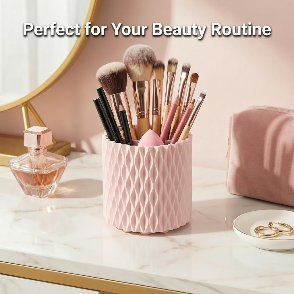 Black Pen Holder for Desk, 360° Rotating Pen Organizer with 5 Slots - Spinning Pencil Holder & Pencil Cup for Office, Art Supply, Makeup Brush - Desk Organizer for Home, School