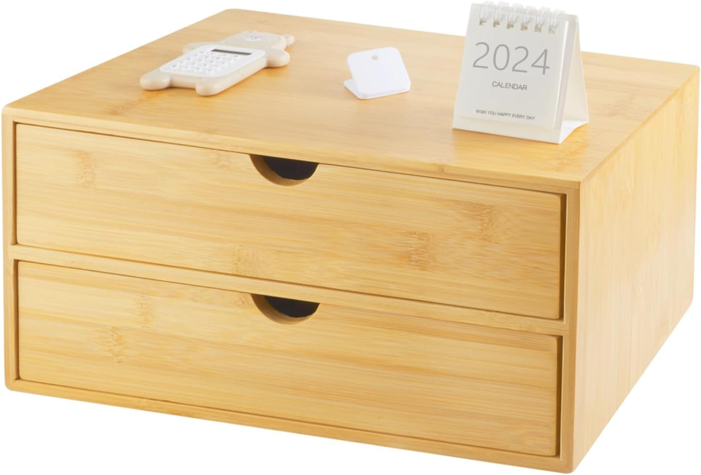 Charmewooden Bamboo Desk Organizer with 3 Drawers, Countertop Organizer with Drawers Makeup Storage Drawer 3 Drawers Tabletop Storage Organization Box Home Office Workspace