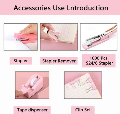 suniya Office Supplies,Gold Desk Accessories,with Stapler,Tape Dispenser,Pen Holder,Scissors,Phone Stand,Staple Remover,Ballpoint Pen,Clear Tape, Staples,Ruler,Clips,Best Gift for Business or Boss