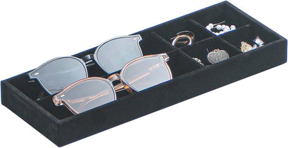Divided Drawer Organizer Tray, Velvet Jewelry Storage Tray, Necklace Bracelet Ring Earring Display Tray,Bedside Nightstand Desk Holder Tray for Phone Watch Sunglasses Cosmetics Storage/Beige/1grid