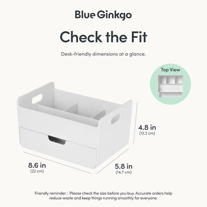 BLUE GINKGO Compact Desk Organizer – Small 5-Compartment, Half Drawer Storage – Pen Holder, Stationery Organizer for Desktop, Vanity, Shelf (Made in Korea, Green)