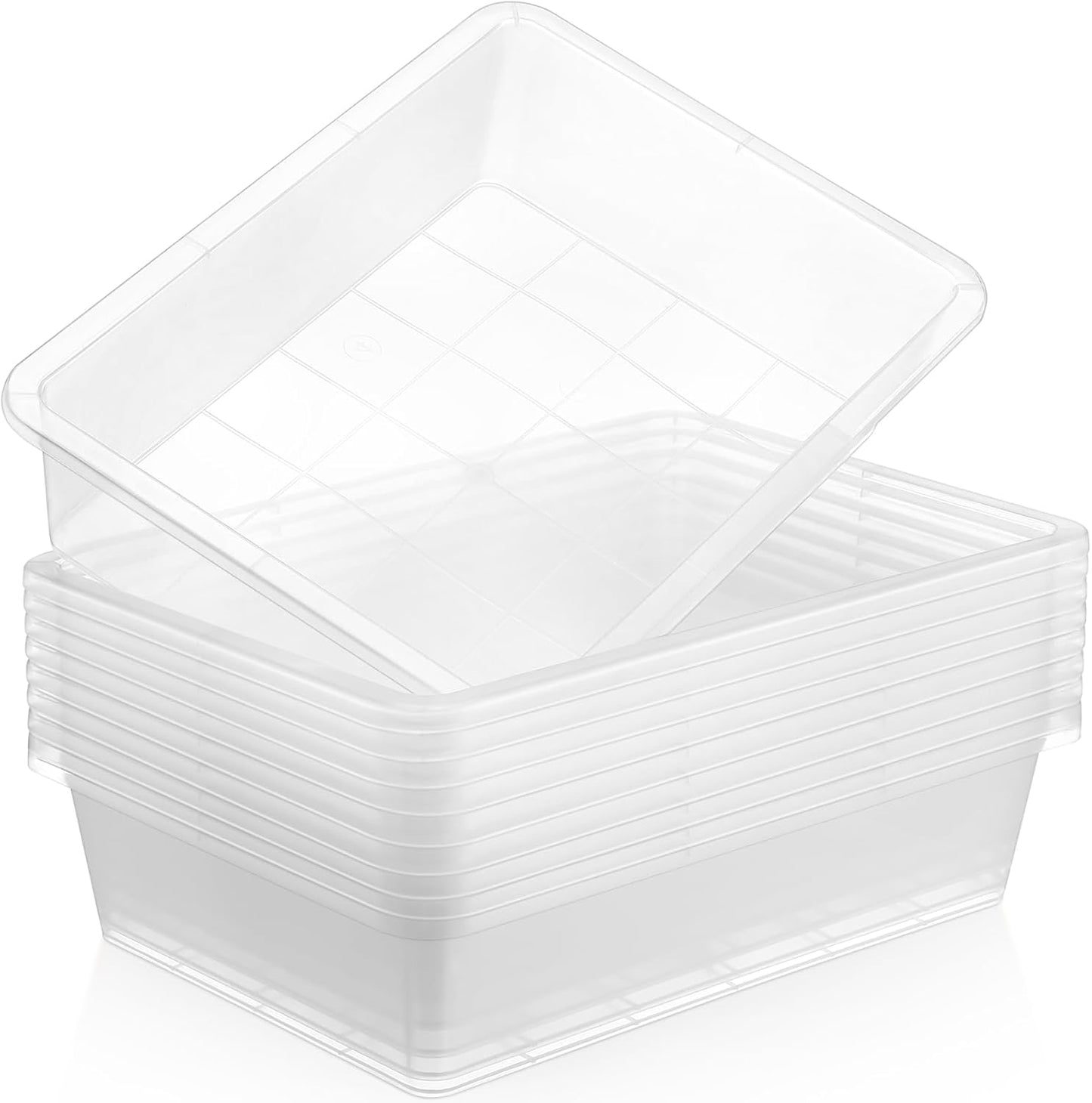 Hoteam 10 Pcs Flat Storage Organizer Tray Bin Paper Tray for Classroom Plastic Stackable File Organizer for School Office Teacher Book Organization(Clear,13.78 x 9.84 x 3.15 Inch)