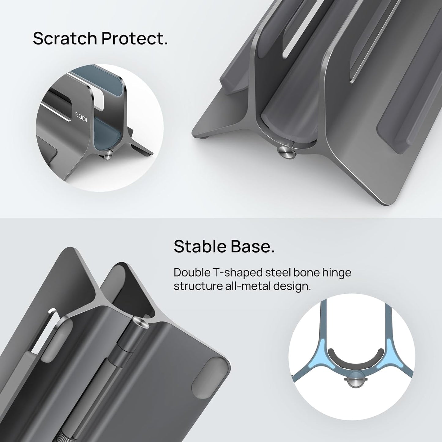 SODI Vertical Laptop Stand for Desk, Gravity Auto Lock MacBook Stand, Aluminum Laptop Holder Vertical Compatible with MacBook Pro, Air, Tablet, Space-Saving Organize Work & Home Office, Gray