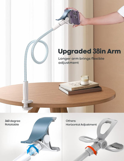 Lamicall Gooseneck Phone Holder Bed - [Nylon Braided] Flexible Arm, 38inch Overall Length, 360 Adjustable Clamp Clip, Overhead Cell Phone Mount Stand for Bed, Desk, 4-7” Cellphone, Gifts