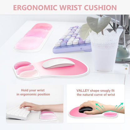 AKIT Ergonomic Mouse Pad with Wrist Rest& Keyboard Wrist Rest, Wrist Rest for Computer Keyboard, Pain Relief, Non-Slip Gel Base, Mousepad Wrist Support for Gaming, Office, Waterdrop Shaped Pink