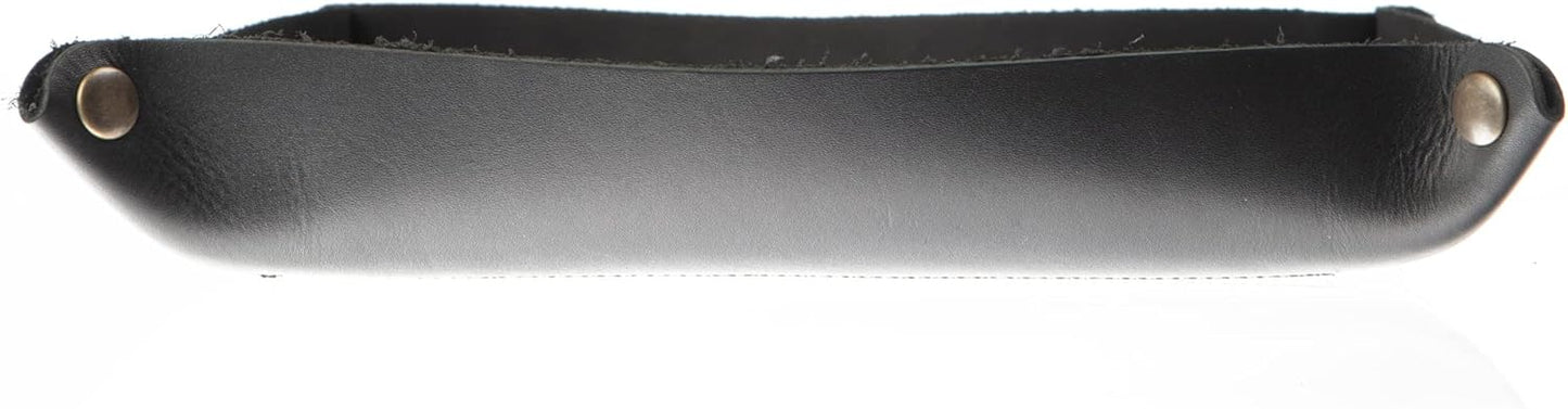 USA Handmade Premium Leather Valet Tray, Folds Flat! Dice Rolling Basket and Organizer with Brass Snaps - Reinforced Base - for Keys, Jewelry, Coin, EDC, Watch Storage Caddy - Black XLarge
