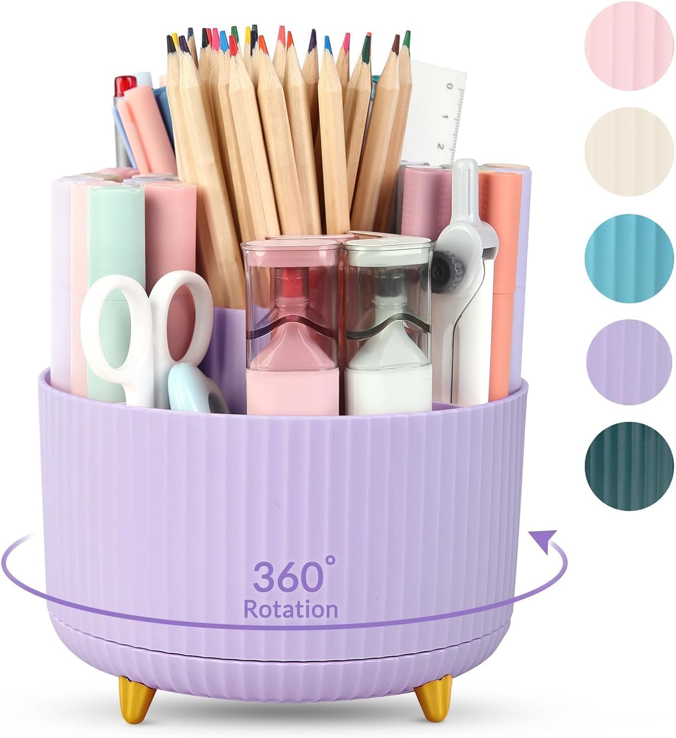 SKYDUE 360 Rotating Multipurpose Organizer - Cute Rotating Pen Holder with 5 Slots for Art Supplies, Office, School, Home