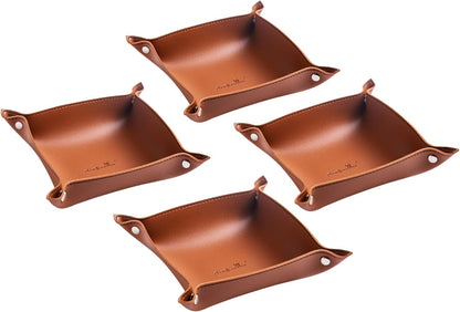 SANQIANWAN Leather Jewelry Valet Tray for Women and Man, Entryway Table Bedside Nightstand Desk Portable Small Catchall Travel Dish Plate for Key,Wallet,Watch,Phone,Coin(Pink-B)