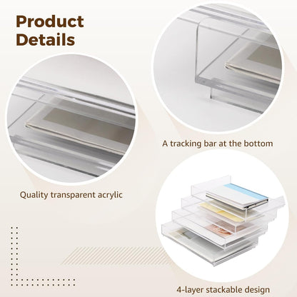 4-Tier Acrylic Desk Organizer, 12.4 x 8.9 x 7.1 in Stackable A4 File Document Tray with Track, Transparent Desktop Storage Holder for Office Supplies, Books and Notes