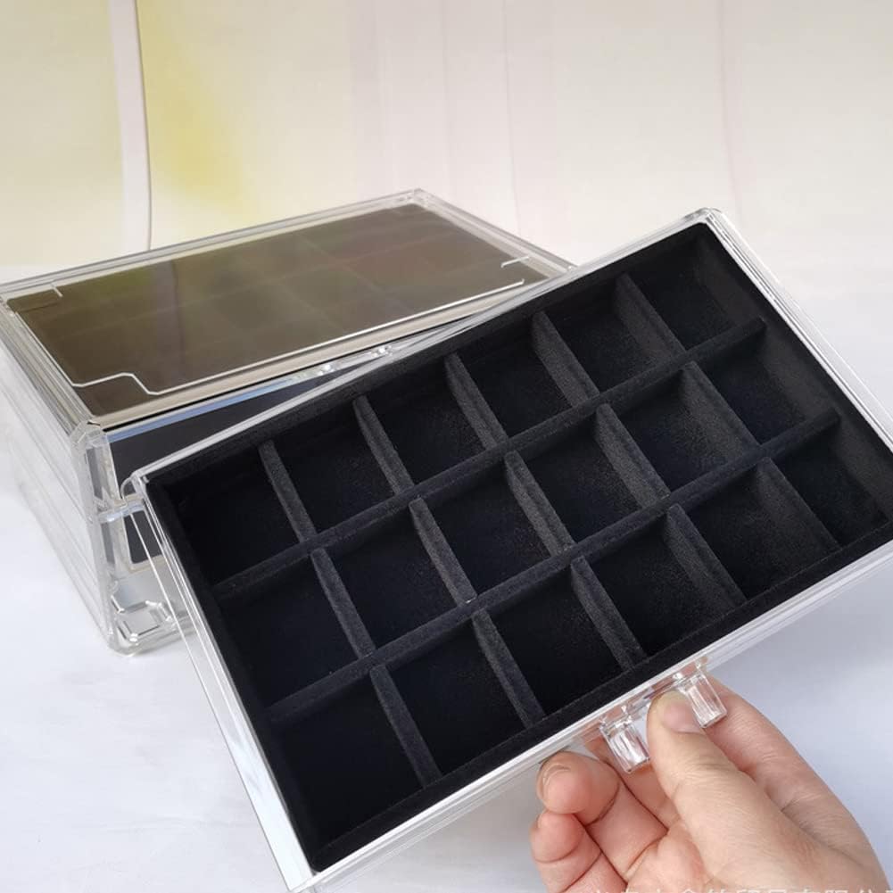 YUFONG Earring Organizer Box Acrylic Jewelry Organizer with 3 Drawers 54 Adjustable Grids Clear Stackable Earring Holder Velvet Trays Ring Display Case for Women Girls (Beige)