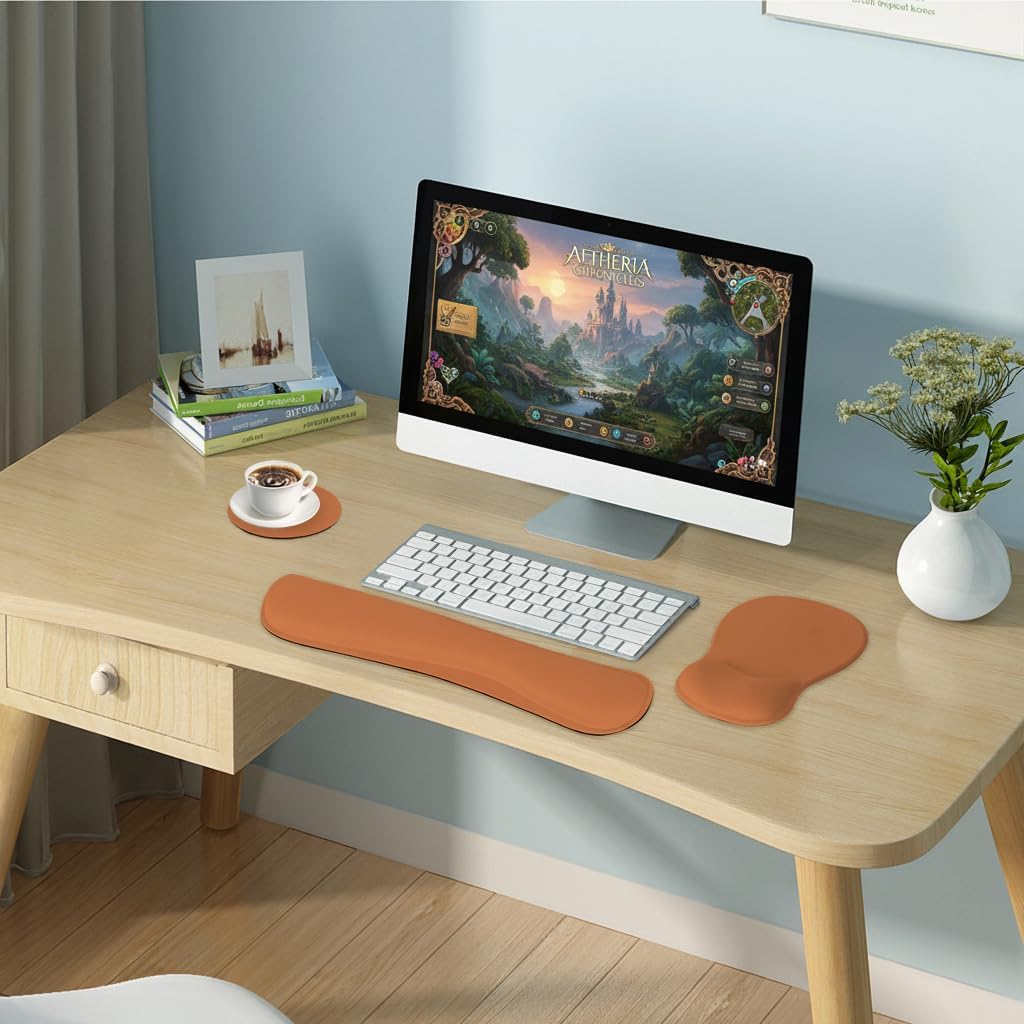 RICHEN Wrist Rest Support for Mouse Pad&Keyboard Set with Coaster,Concave Curved Memory Foam, Non-Slip Base Pain Relief Comfortable Easy Typing Pad for Home/Office (Lavender Purple)