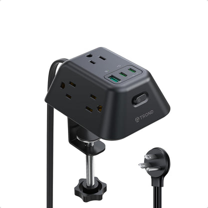 Desk Clamp Power Strip, Surge Protector with 5 AC Outlets and 3 USB Ports, Desk Mount Charging Station, Fit 1.97in Tabletop Edge Thick, 6FT Extension Cord, for Home Office Gaming Accessories, Black