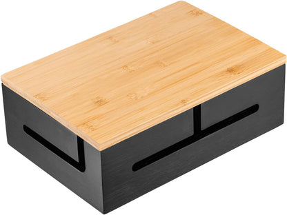 Bamboo Cable Management Box with Magnetic Lid - 12,6x7,8x4.3 in - Durable Cable Organizer to Hide Cords & Power Strip - Wall Mountable - Including Hardware - for Home, Office, Desk & More (White)