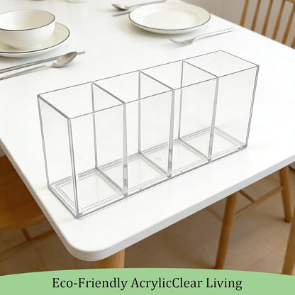 2 Pack Acrylic 3-Compartment Organizer Box, Storage Box with Lid, Clear Pen Holder Organizer Makeup Brush Holder for Office Desk Accessories, Cosmetic Brush Storage Box, Dorm, Bathroom, Kitchen