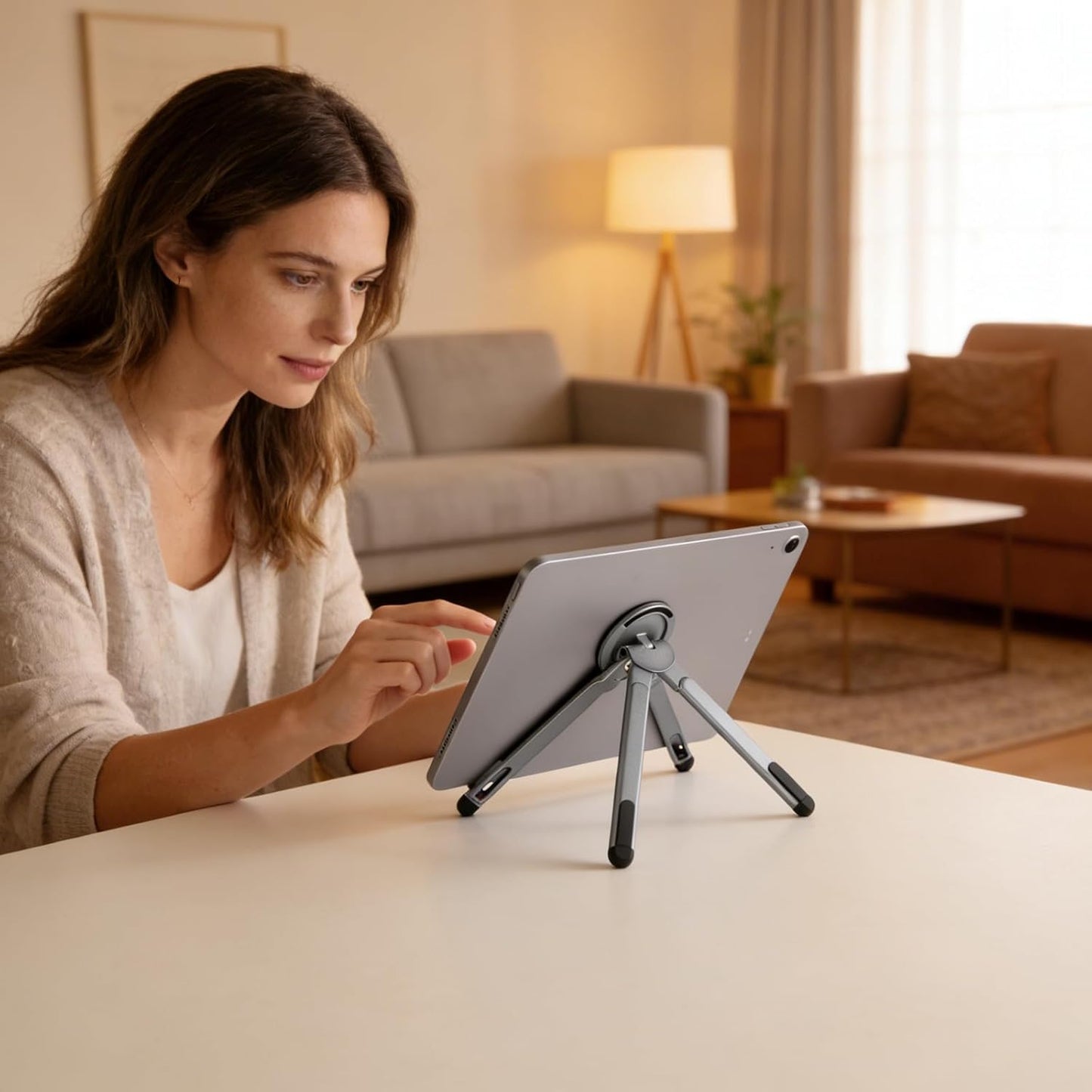 3-in-1 Foldable Magnetic Phone Tripod Stand, Portable Aluminum Alloy Adjustable Holder for Tablet, Laptop MacBook Pro/Air 10–16", Magnet Phone Mount Compatible with MagSafe iPhone Android