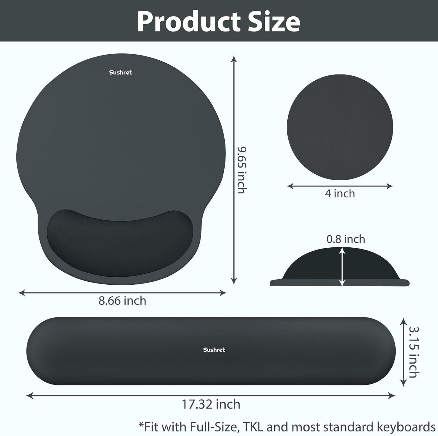 Sushret Mouse Pad and Keyboard Wrist Rest, 3-in-1 Gel Memory Foam Ergonomic Mouse Pad with Wrist Rest Set,Gaming Mousepad Arm Cushion Support for Computer Office Desk Accessories Cute Setup,Sage Green