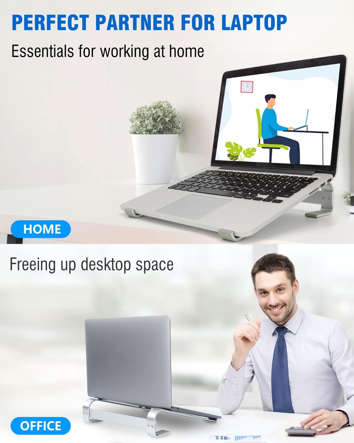 Ventilated Laptop Stand for Desk, Ergonomic Aluminum Laptop Riser, Computer Stand for Laptop, Compatible with MacBook Air Pro, Dell, HP, More 11-17.3 Inches Notebook, Work from Home (Black)