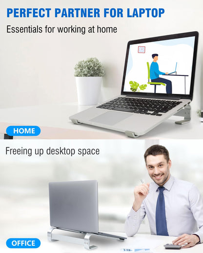 Ventilated Laptop Stand for Desk, Ergonomic Aluminum Laptop Riser, Computer Stand for Laptop, Compatible with MacBook Air Pro, Dell, HP, More 11-17.3 Inches Notebook, Work from Home (Black)