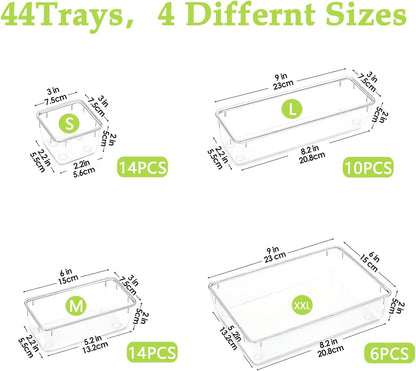 Clear Acrylic Drawer Organizer Trays, 5 Size Junk Box Organization Small Storage Container Bin for Desk Makeup Bathroom Vanity Kitchen Tool Make Up Workspace Home Dorm Apartment Office Room Nightstand