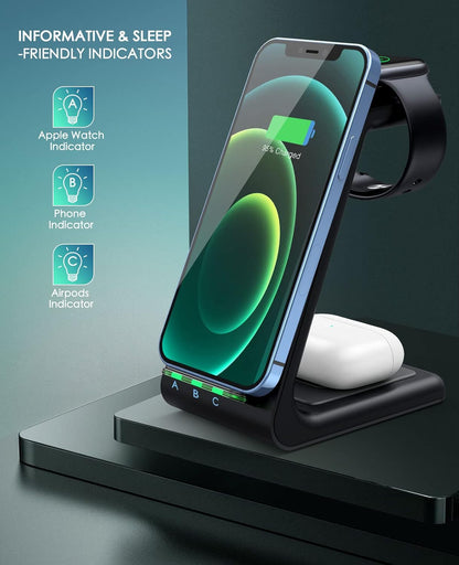 3 in 1 Wireless Charging Station, 2026 Upgraded Fast Desk Charger Station for iPhone 17 16 15 14 13 12 Pro Max Plus, Charger Stand for Apple Watch 10 9 8 7 6 5 4 3 2 SE, Airpods 4 3 2 Pro(Black)