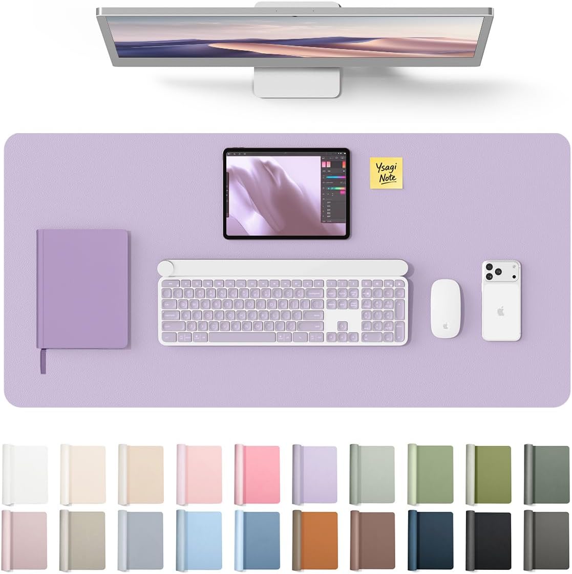 YSAGi Leather Desk Protector, Office Mat, Large Mouse Mat, Non-Slip PU Leather Blotter, Laptop Pad, Waterproof Writing Pad for Office and Home (Light Pink, 23.6" x 13.8") - Colors A