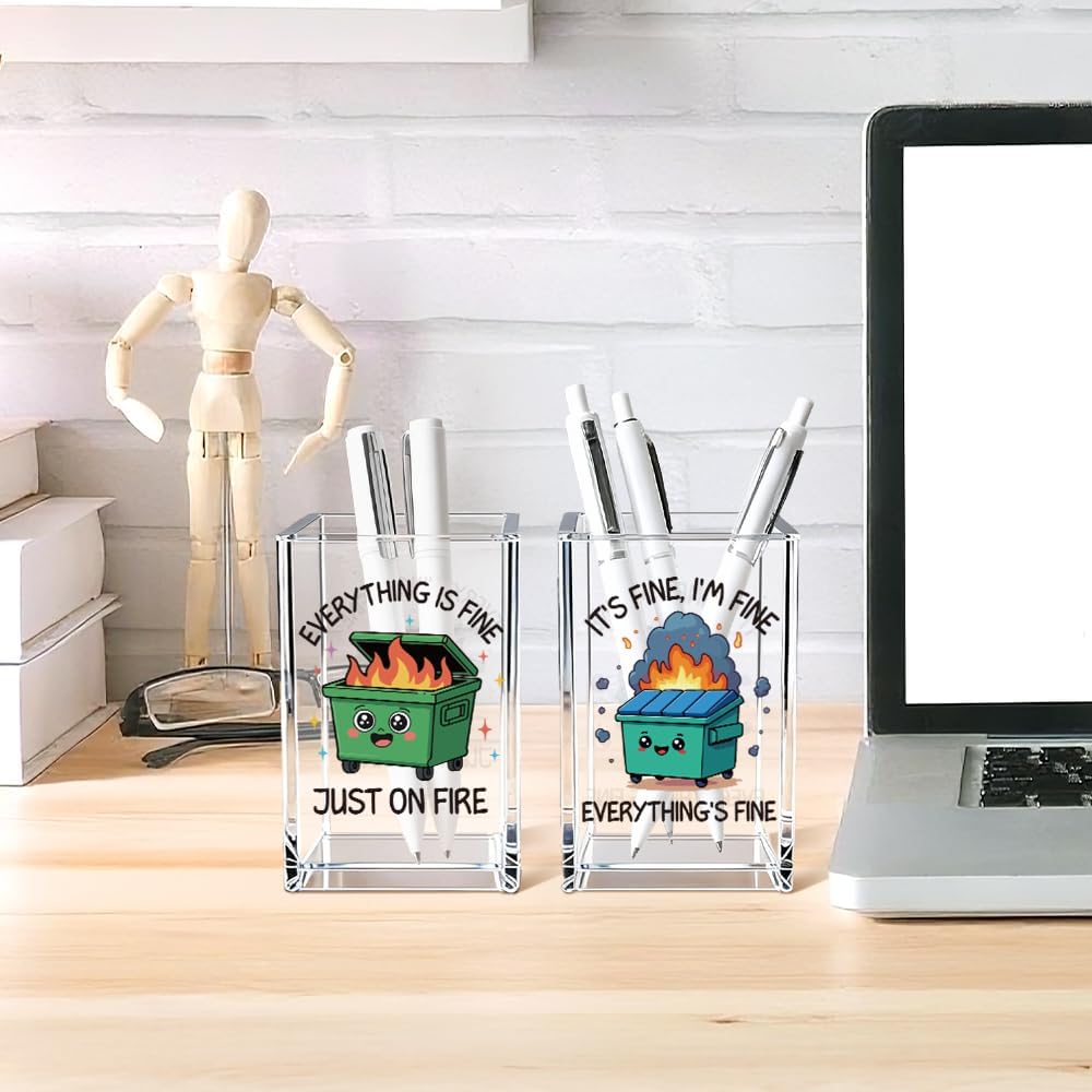 Everything is Figureoutable Acrylic Cosmetic Pencil Pen Holder Cup, Emotional Dumpster Fire Pencil Pen Holder Cup, Therapy Gifts, Mental Health Gifts for Women Colleague Boss Teacher