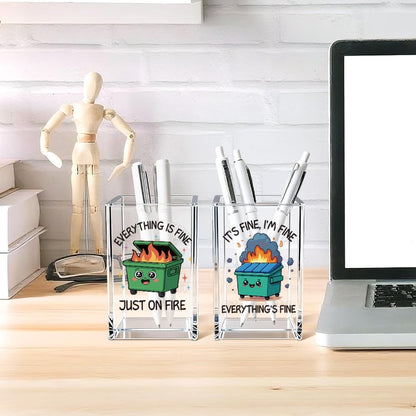 Everything is Figureoutable Acrylic Cosmetic Pencil Pen Holder Cup, Emotional Dumpster Fire Pencil Pen Holder Cup, Therapy Gifts, Mental Health Gifts for Women Colleague Boss Teacher