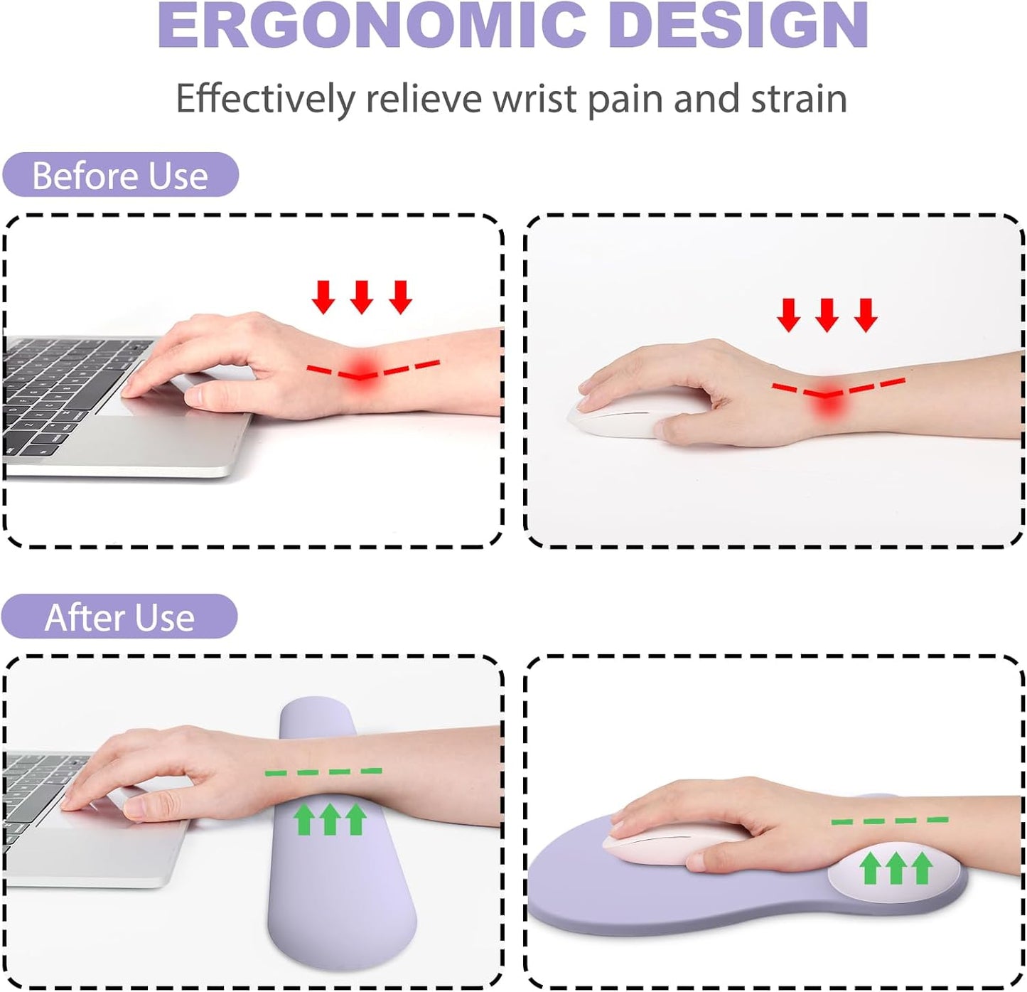Ergonomic Mouse Pad with Wrist Rest and Keyboard Wrist Rest, Black Mousepad and Wrist Rest for Computer Keyboard, Pain Relief, Non-Slip PU Base, Gel Mouse Pad with Wrist Support for Gaming, Office