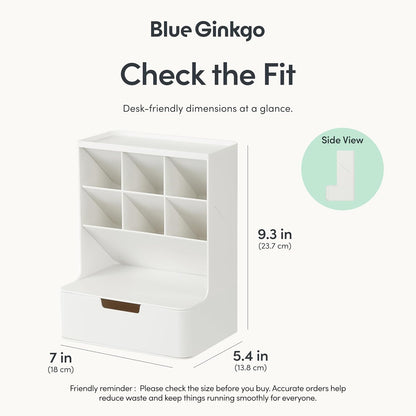 BLUE GINKGO Compact Desk Organizer – Small 5-Compartment, Half Drawer Storage – Pen Holder, Stationery Organizer for Desktop, Vanity, Shelf (Made in Korea, Green)