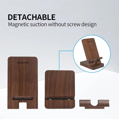 Wood Phone Stand, Desktop Wooden Phone Holder, Portable Office Phone Stand for Desk, Wood ipad Stand, Compatible with iPhone & All Cell Phones (Walnut)
