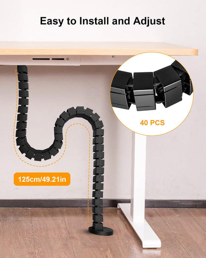 Under Desk Cable Management Kit Fit for Sit Stand Desk Cable Management, Screw Fixation Adjustable Length Cable Management Spinal, Flexible Chain Raceway Cable Management
