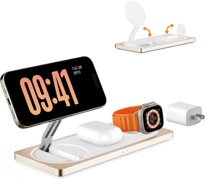 3-in-1 Charging Station for Apple Devices: Used for iPhone and Watch Charging Station with Magsafe Charger Stand, Wireless Charger for iPhone 17 Air 16 15 14 13 Series, Apple Watch Ultra, AirPods Pro