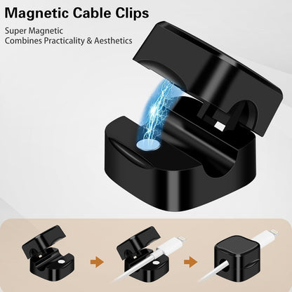 8 Pack Magnetic Cable Clips, Cord Organizer for Desk, Grizzly Supply Under Desk Cable Management, Strong Adhesive Wire Holder for Home Office Phone Car Wall Desktop Nightstand (Black)