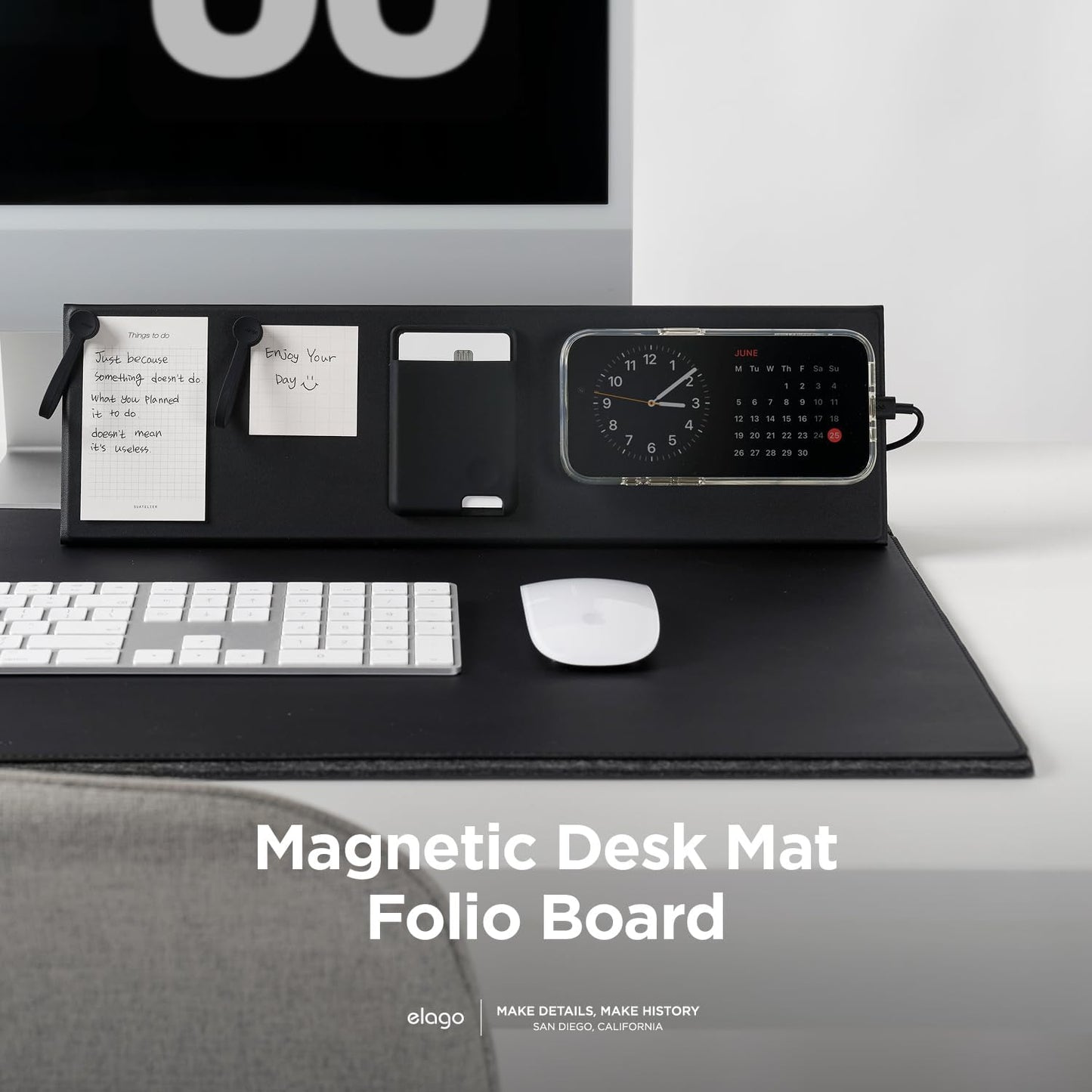 elago Smart Magnetic Desk Mat Folio Board Compatible with All Magnetic Products Clean Organized Desk for Office and Home (Microfiber Leather-Stone)