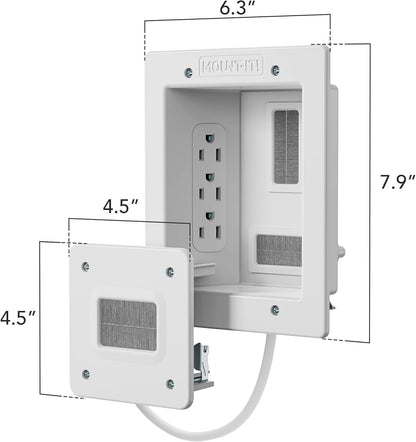 Mount-It! in-Wall TV Cable Concealer Kit with Recessed Power – Triple Outlet, 9ft Cord, and Hand Saw – Easy, Safe Cable Management for Organized TV and Home Theater Setups