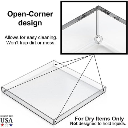 Clear Acrylic Organizer Tray, 12 x 12 Low-Profile Display & Vanity Tray – BPA-Free, Bathroom, Desk, Decor & Serving (Dry Use Only) - Made in USA